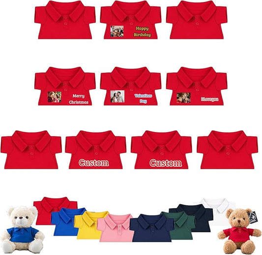 10 Pcs Personalized Teddy Bear Clothes with Text Photo, Custom Stuffed Animal Clothing Fit 8-16 inch Stuffed Bear Clothes for Teddy Bears, Doll Clothing Make Your Own Plush Doll Shirt