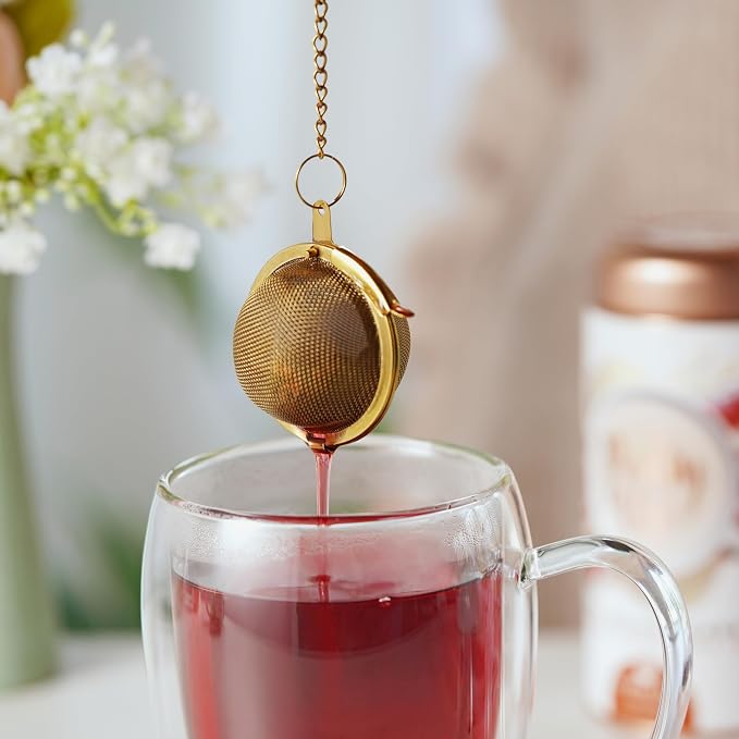 Pinky Up Gold Metal Ball Tea Infusers for Loose Tea - Stainless Steel Mesh Tea Diffuser, Gold Strainer Tea Steeper, Tea Accessories - Set of 1, Gold