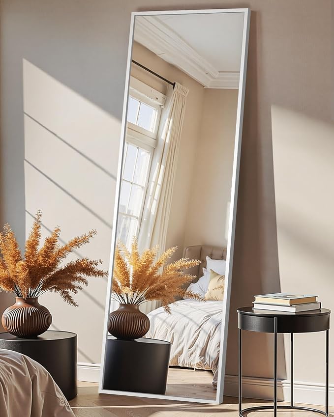 TRAHOME Full Length Floor Mirror 56"x15", Standing Mirror with Aluminum Frame, Large Body Mirror for Bedroom, Living Room and Bathroom, Silver