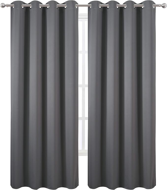 LEMOMO Grey Blackout Curtains/52 x 95 Inch/Set of 2 Panels Thermal Insulated Room Darkening Curtains for Bedroom