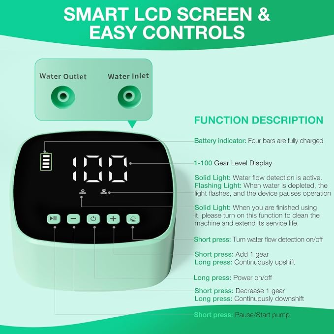 Enema Kit - Electric Enema Kit for Colon Cleanse & Detox for Women Men - Coffee Enema Kit with LCD Display & 1-100 Adjustable Pressure, 2 Type Replacement Nozzles, External Water Supply(Green)