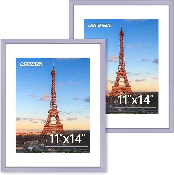 FIXSMITH 11x14 Picture Frame 2 Pack, Purple Photo Frame with HD Plexiglass, Display Pictures 8x10 with Mat or 11x14 Without Mat, Black Picture Frames Collage Wall Decor, Gallary Wall Frame
