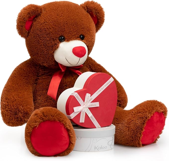 BigTeddy Bear Stuffed Animal Giant Teddy Bear Plush with Red Ribbon Bow Plush Toy Gift for Girlfriend Bride 36 inch Brown