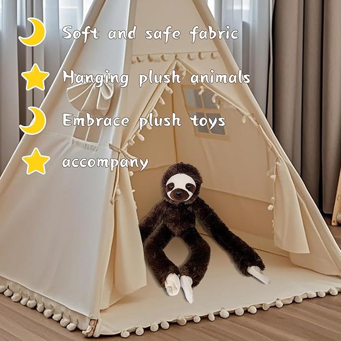 Stuffed Sloth Toy Hanging Stuffed Animal, Three-Toed Sloth Hooks and Stuffed Animals with Rings for Kids, Gifts for Boys and Girls Hanging 20inches