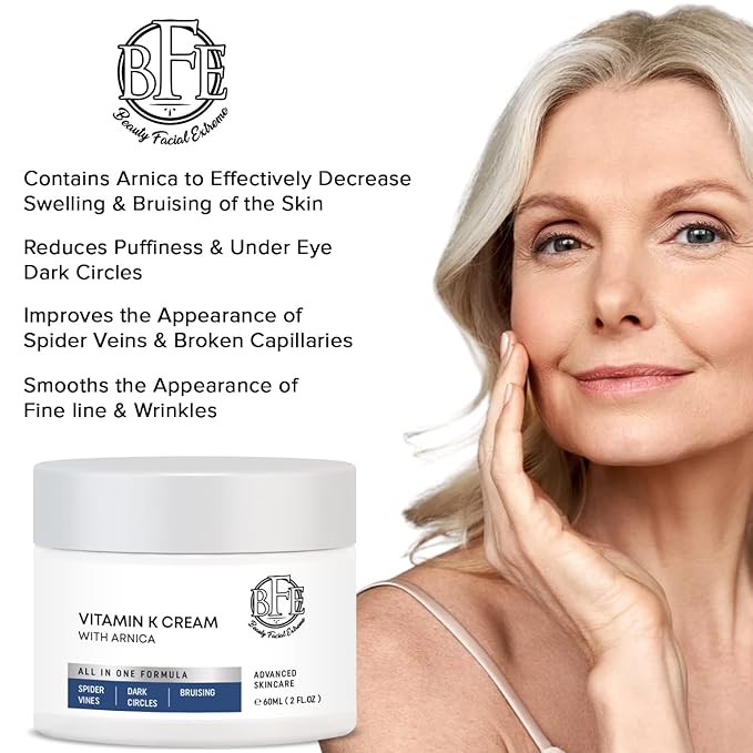 Vitamin K Cream- Moisturizing Bruise Healing Formula. Dark Spot Corrector for Bruising, Spider Veins & Broken Capillaries. Reduces Under Eye Dark Circles, Fine Lines, Puffiness, & Wrinkles.
