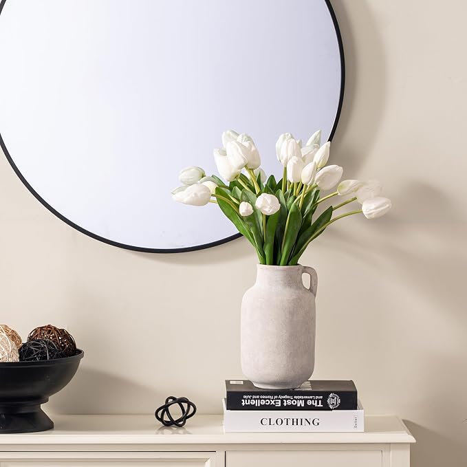 Vanselia Ceramic Flower Vase Home Table Decor Living Room Farmhouse 9.7 in | Large Tall White Rustic Decorative Flowers Vases Plant Modern Decoration for Kitchen Shelf Coffee Dining Centerpieces Desk