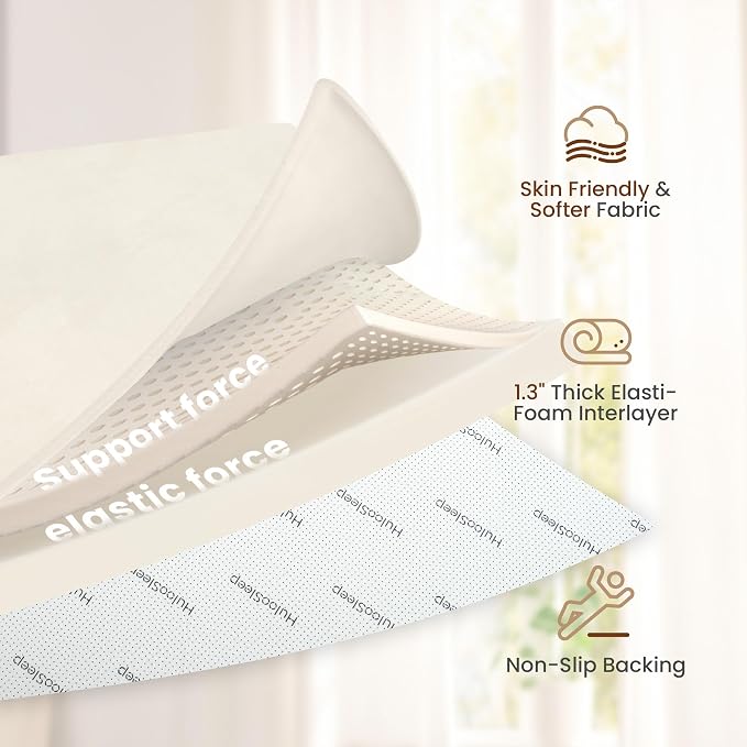 Huloo Sleep Baby Play Mat for Floor,1.3" Thick Elasti-Foam 50"×50" Playpen Mat for Tummy Time,Water Repellent Soft Coral Velvet for Toddler,Infant,Kids,Non-Slip Backing Safe for Crawling(Cream)
