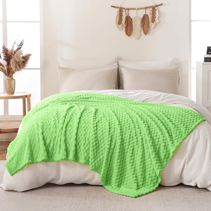 Bnuitland Light Green Flannel Throw Blanket (50X70 inches), 300 GSM Fleece Cozy Warm Soft Home Decor Lightweight Bed Sofa Blanket for Adults, Suitable for All Seasons.