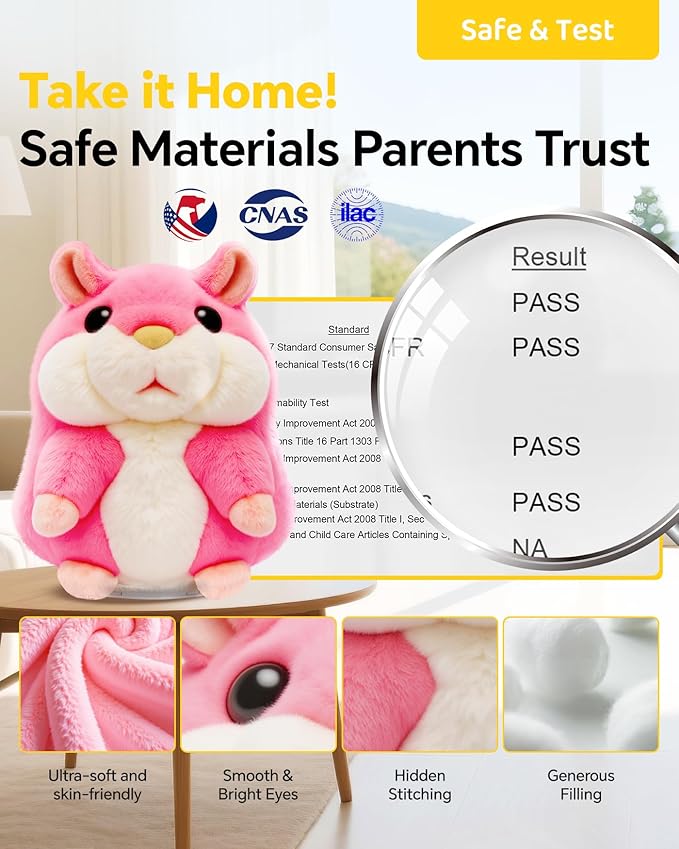 Talking Hamster Repeats What You Say,2025 Top Christmas Funny Gifts,Toddler Toys for Ages 2-4 5-7 8-13 Girls Stocking Stuffers for Kids Interactive Dolls,Popular Stuffed Animal Plush Toy Pink