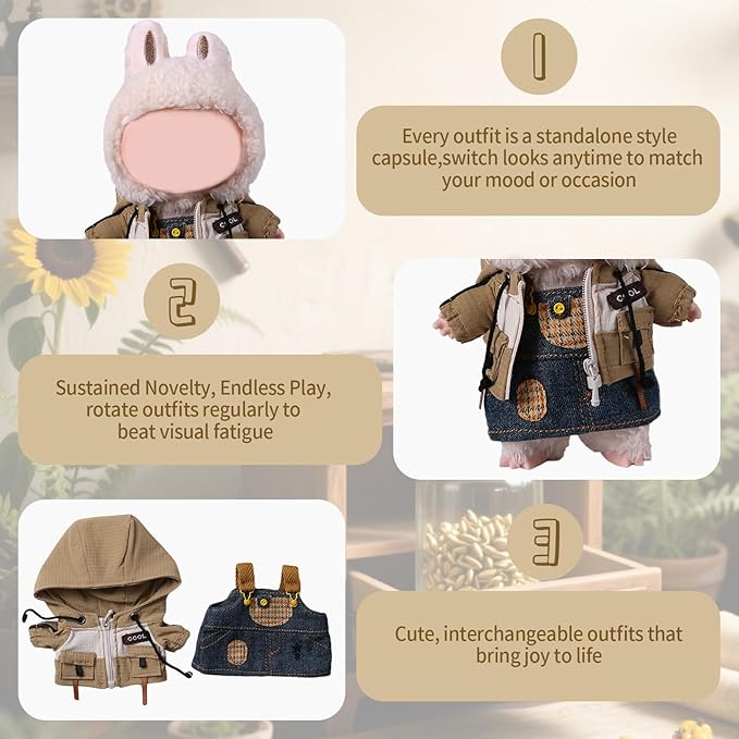 Coolcandy 17cm Doll Clothes, Fashionable Dolls Outfit with Accessories Suit, Stylish Adorable Dolls Clothes Set, Soft Fabric, Detailed Stitching(Doll Not Included)