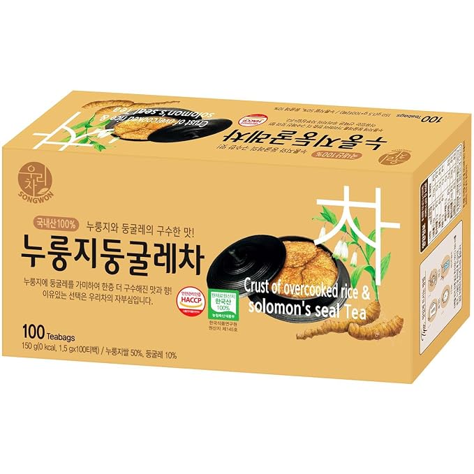 SONGWON Premium Nurungji Solomon’s Seal Tea – 100% Korean Toasted Rice & Solomon’s Seal, Nutty & Savory Flavor_100 Tea Bags (1.5g Each)