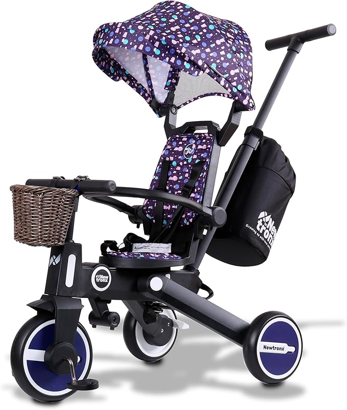 Adventure Pro Summer Edition - Foldable Tricycle for Toddlers-Big Canopy, Basket,Travel Backpack and Parent Bag - Toddler Tricycle for Ages 10 Months to 5 Years (Sunny Grape/Purple)