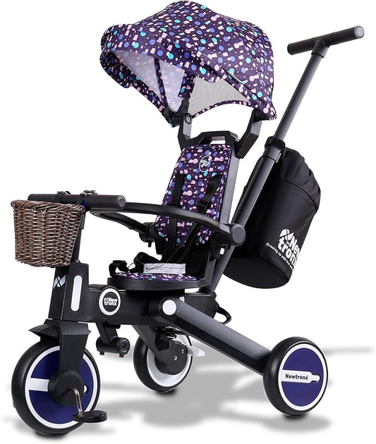 Adventure Pro Summer Edition - Foldable Tricycle for Toddlers-Big Canopy, Basket,Travel Backpack and Parent Bag - Toddler Tricycle for Ages 10 Months to 5 Years (Sunny Grape/Purple)