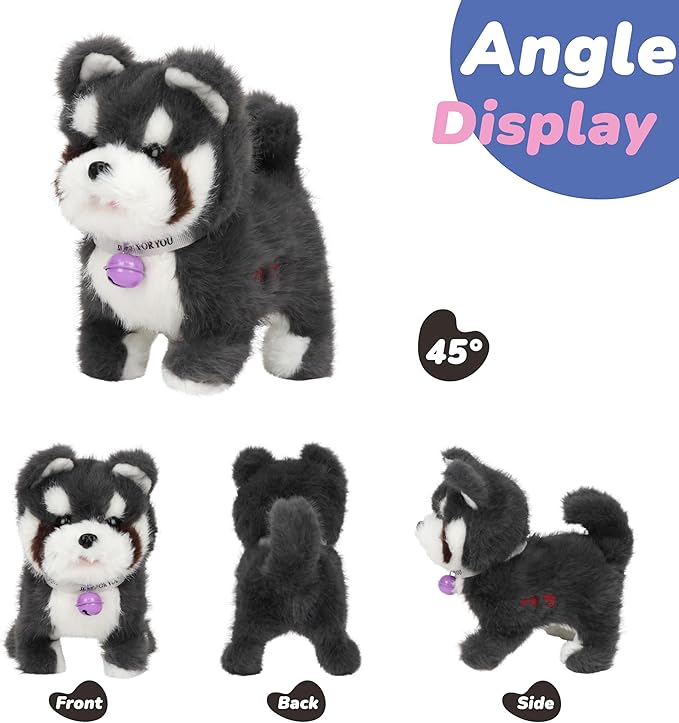 Hopearl Walking Dog Repeat What You Said Interactive Electronic Pet Plush Bark Puppy Toy Animated Singing Speaking Glowing Walking Gift for Toddlers Birthday, Gray, 7''