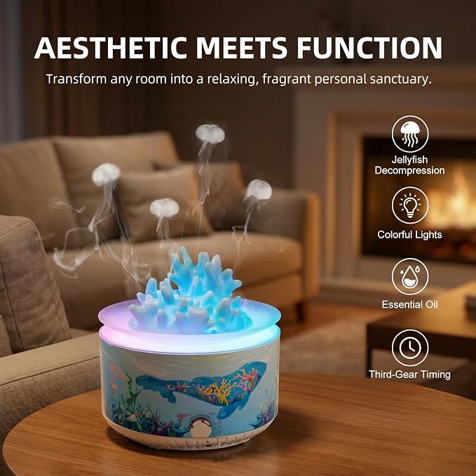 Essential Oil Diffuser 360ML，Jellyfish Diffuser Cool Mist Ultrasonic Aroma Aromatherapy Diffuser with Remote Control 7 Light 2 Mist Mode for Home Bedroom Office Hotel (Blue)
