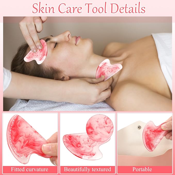 Sherr 16 Pcs Gua Sha Facial Tools Gua Sha Stone Facial Massage Tools Face Massager for Body Spa Acupuncture Relieve Muscle Tensions Puffiness