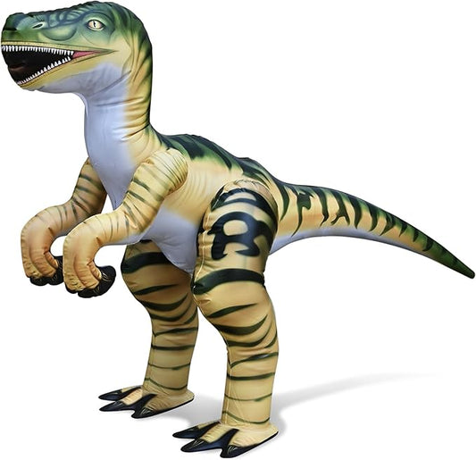 Jet Creations Velociraptor Inflatable 51" Lx30 H, Ages 3+ Dinosaur Toy – Party Decoration, Pool Play, Yard Display, Jurassic Themed Photo Prop, VBS, Green and Tan Raptor, 1 pc