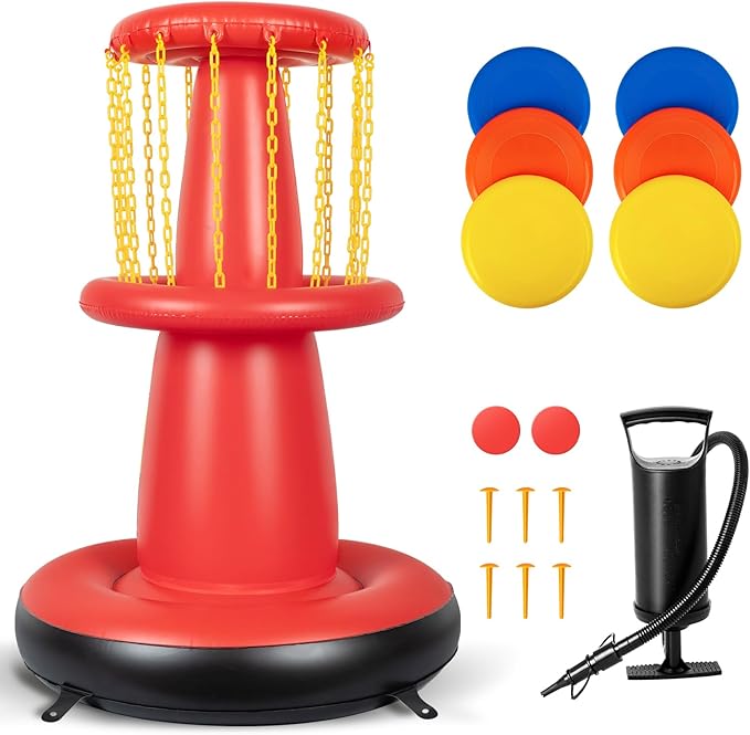 EKEPE Inflatable Disc Golf Basket - Inflatable Throwing Game for Kids and Adults, Portable Disc Golf Target Set with 6pcs Disc Golf Disc and Carry Bag for Backyard, Indoor or Outdoor