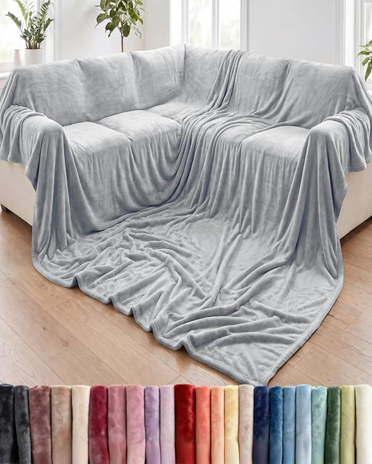 Ultra Soft Fleece Blanket Giant Blanket Size - Flannel Fleece Luxury Blanket - Lightweight for Couch Bed Chair - Thick, Warm and Breathable - All Season Cozy, Grey