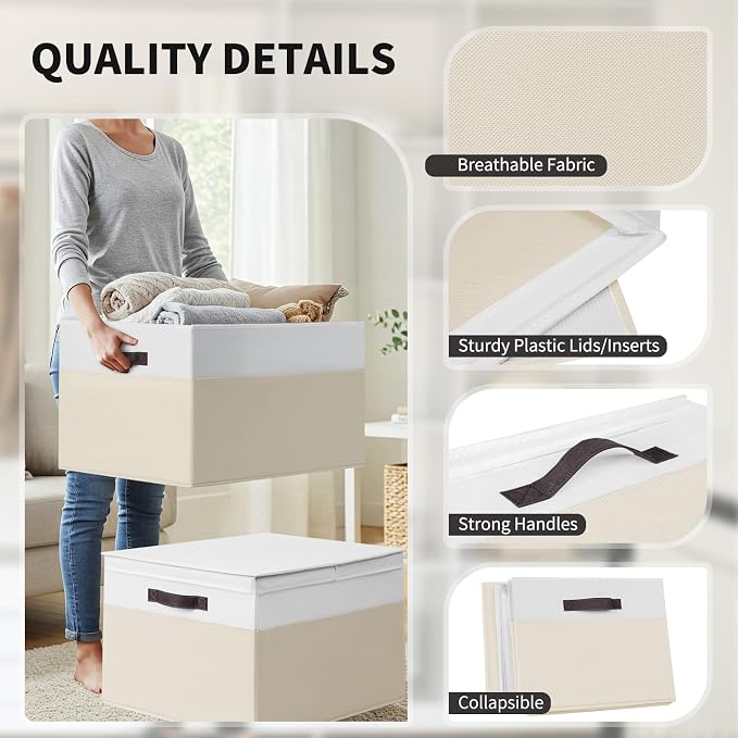 2 Pack EXTRA LARGE Blanket Storage Baskets with Lids, 22”x16”x12” Closet Organizers Bins for Clothes Towel/ Toy Storage Box with Lid Handles/ Stackable Decorative Fabric Bins for Living Room, Nursery