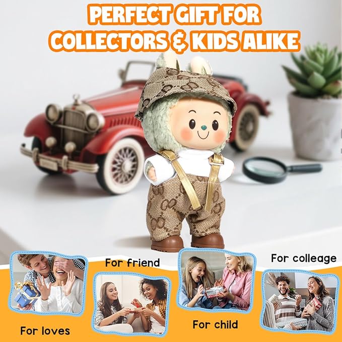 AICase for 17cm Doll Clothes/Outfit,Clothes Set for 17cm Doll,2 Piece Set Hat Clothing,Boys and Girls Stylish Adorable Dolls Clothes Accessories_Brown