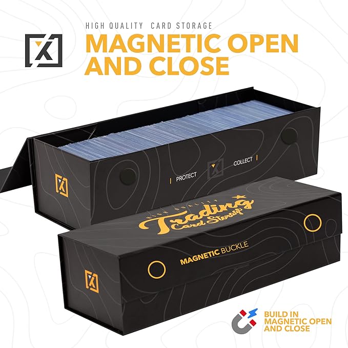 HOMEXPRO Trading Card Storage Box [3 PACK] - Magnetic Lid | Fits 800 Cards, 200 Toploaders, or 50 One Touch - Baseball Card Storage Box - Labels included
