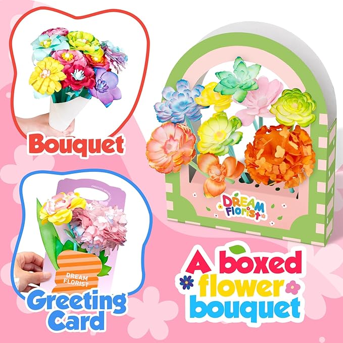 SkilLify Flower Craft Kits,DIY Paper Arts and Crafts Bouquet Toys for Kids, Create 3D Color Changing Blossoms, Educational Activity Preschool,Birthday Gifts for 4 5 6 7 8+Year Old Girls & Boys