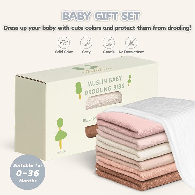 Susurration Muslin Baby Drool Bibs 6Pack Soft Square Adjustable Baby Bandana Bibs for Unisex Girls & Boys