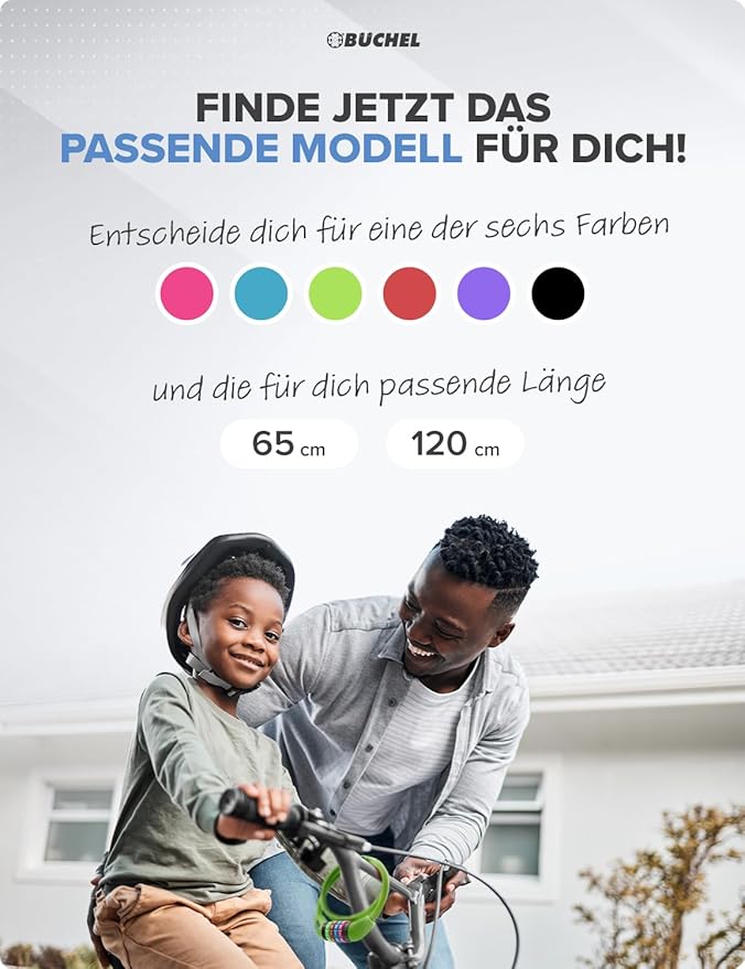 Büchel Bike Locks Cable for Kids - Colorful & Keyless - Secure Your Child's Bike - Easy-to-Use Bicycle Accessory, High Security 5 Digit Resettable Combination Coiling Bicycle Lock, Anti Theft