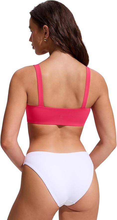 CRZ YOGA Square Neck Bikini Tops for Women - Padded Wide Straps Full Coverage Bathing Suit Swim Bra
