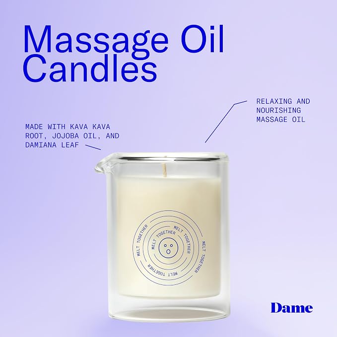 Dame Products Massage Oil Candle, Plant-Based Skin & Body Candle for Relaxing Massage, Moisturizing & Calming Aromatherapy Candle with Kava Kava, Vegan, Non-Toxic, Green Tea, Fig & Virginia Cedar Wood
