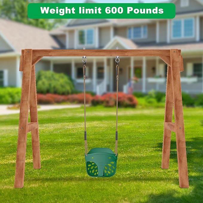 SELEWARE High Back Full Bucket Toddler Swing Seat, Heavy Duty Toddler Swing Set Accessories, Soft Plastic Elephant Baby Swing with Adjustable Rope & Locking Carabiners for Outdoor Playground, Green