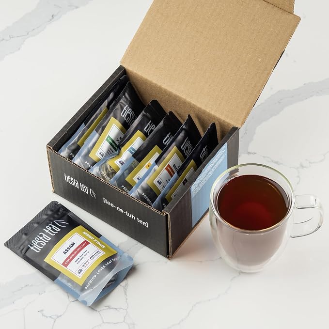Tiesta Tea - Single Origin Tea Sampler Dry Flight Set, Loose Leaf, High to Low Caffeine, Makes Hot & Iced, Assorted Brew Sets with Green, White, Black & Oolong, 7 Resealable Sample Pouches