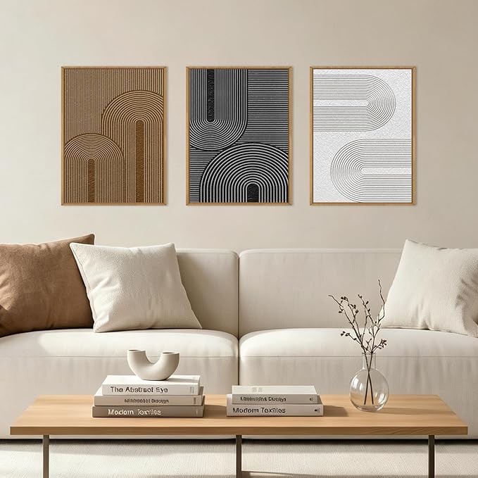 BINCUE Framed Dark Wall Art Geometric Artwork Abstract Modern Wall Decor for Living Room Bedroom Office 12x16 Inch Set of 3