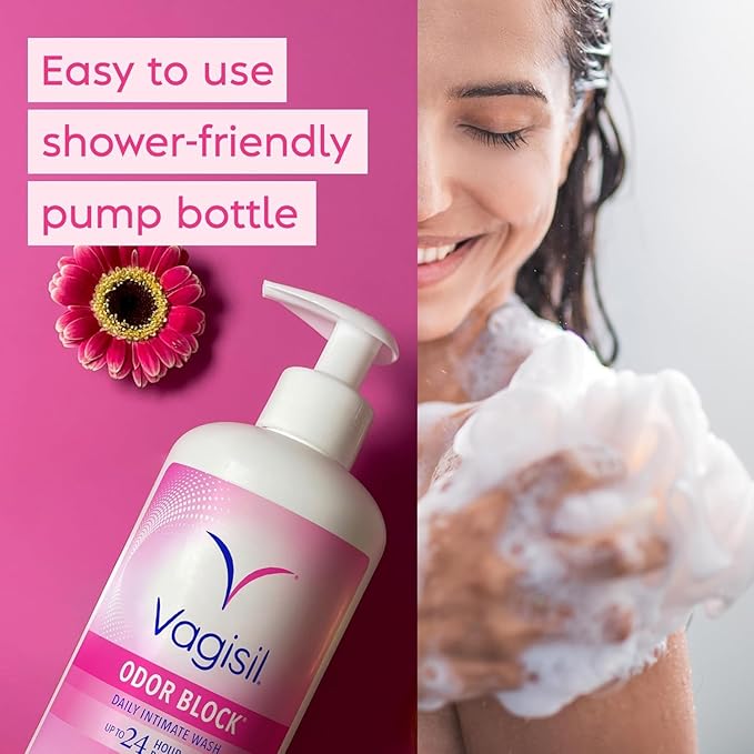 Vagisil Feminine Wash for Intimate Area Hygiene, Odor Block, Gynecologist Tested, Hypoallergenic, 16.9 oz with Pump (Pack of 2)
