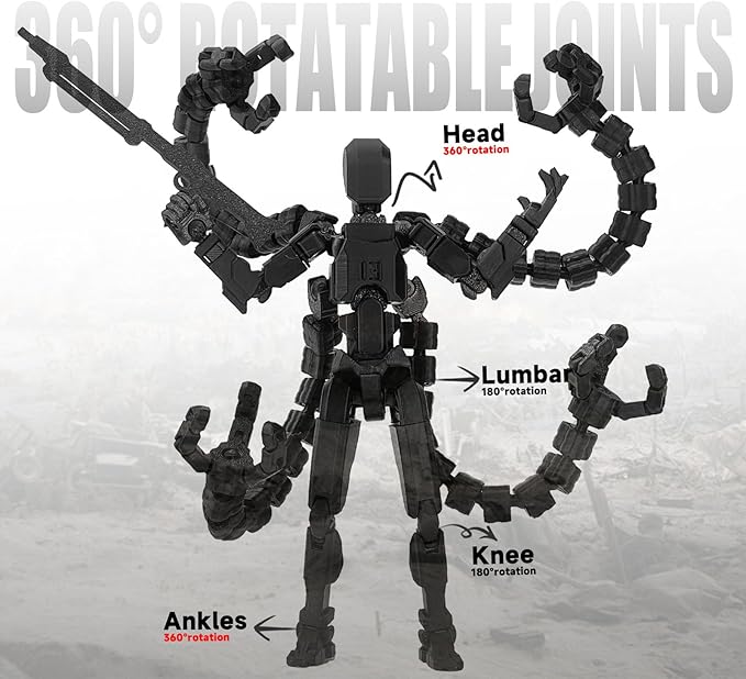 Assembly Completed T13 Action Figure 3D Printed Multi-Jointed Movable T 13 Nova 13 Robot 13 Action Figure Desktop Decorations for Game Lovers (Black, 5.5 Inch)