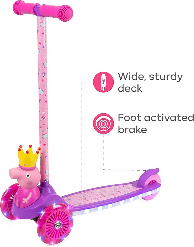 3D Kick Scooter for Kids, Self-Balancing 3 Wheeled Light Up Scooter with Extra Wide Anti-Slip Deck, Rear Brake, Lean to Steer, Lightweight Design, for Kids 3 and up, 75 LB Limit
