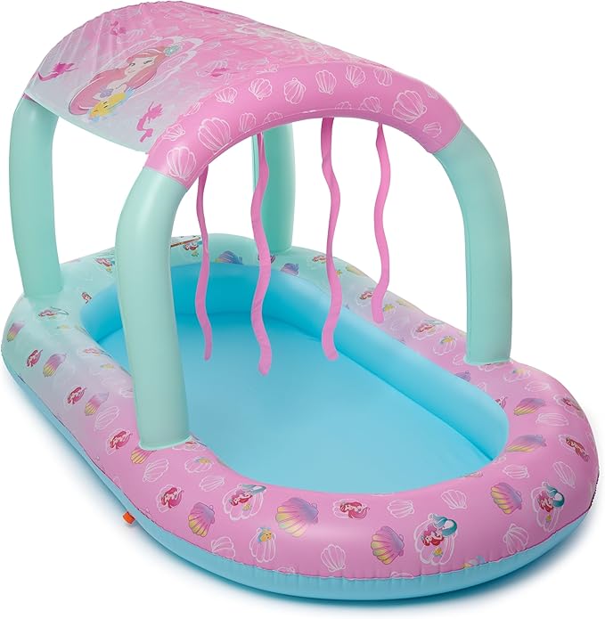 SwimWays Disney Princess Ariel Water Castle Deluxe Inflatable Pool, Above Ground Pool with Canopy and Fast Inflation for Kids Aged Aged 3 & Up