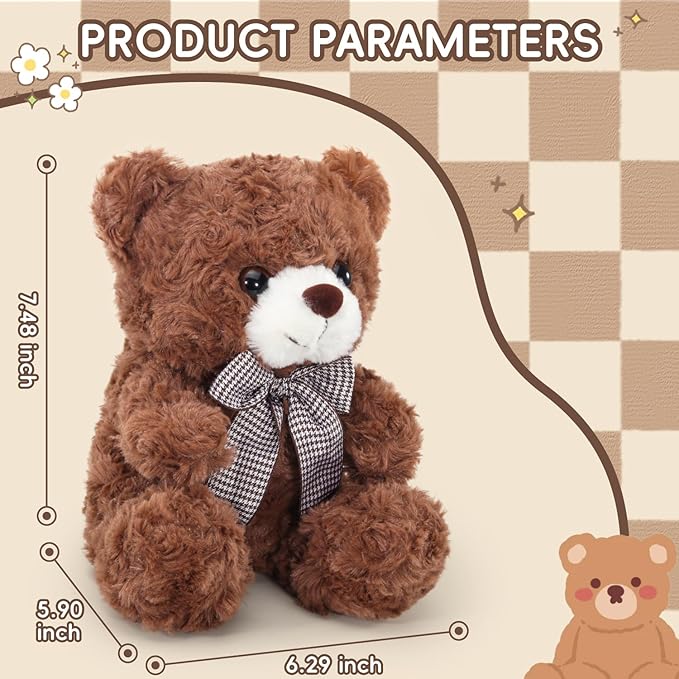 Brown Teddy Bear Stuffed Animal, Bear Gifts for Mom, Sister, Daughter, Girlfriend, 8″ Soft Stuffed Bear Plush Toy for Kids 3+, Teddy Bear Baby Shower Decorations, Birthday Xmas Gift (Brown)