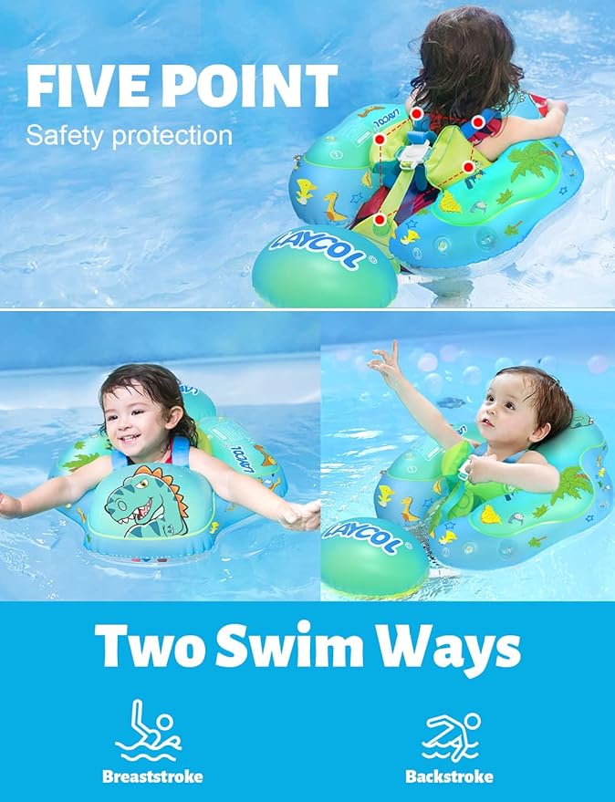 LAYCOL Baby Swimming Float Inflatable Baby Pool Float Ring with Sun Protection Canopy,add Tail no flip Over for Age of 3-36 Months
