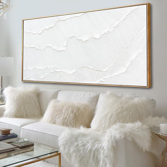 Large Framed White Abstract Wave Canvas Wall Art for Living Room 29x58 Inch