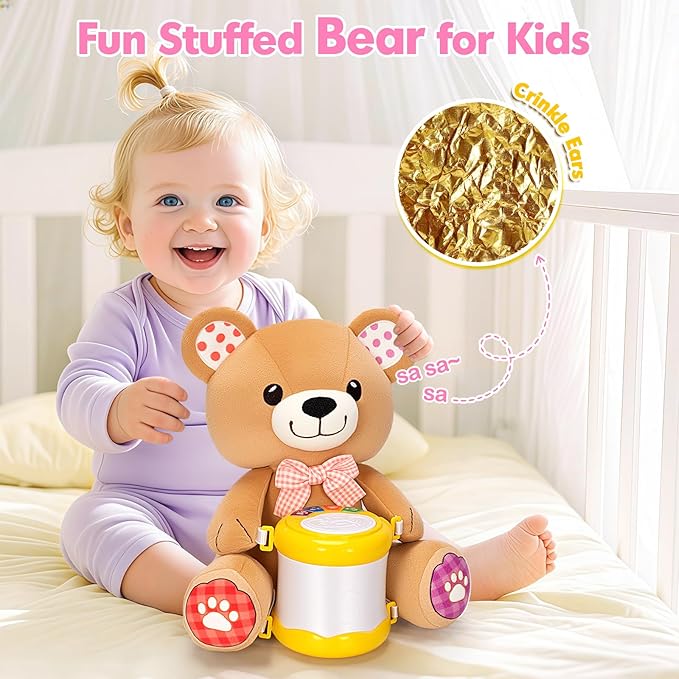 Baby Toys 6-12 Months, Bear Musical Plush with Lights,ABCs,Animal Sounds, Numbers, Infant Early Learning Toy, Christmas Birthday Gifts for 6+ Month Boys &Girls