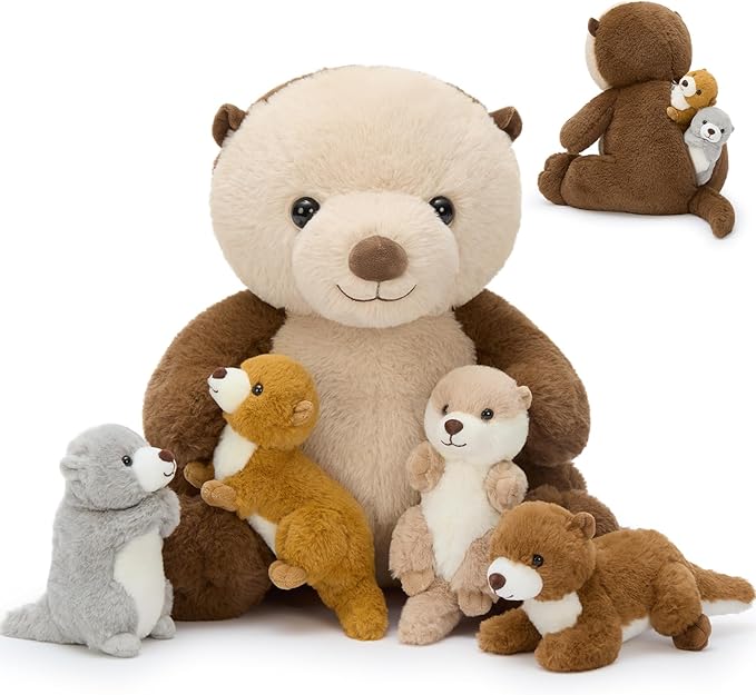 MaoGoLan 5pcs Otter Stuffed Animal - 14.5" Mommy Sea Otter Plush with Babies Inside, Soft Cute Stuffed Otter Plushies Toy Gift for Kids Boys Girls