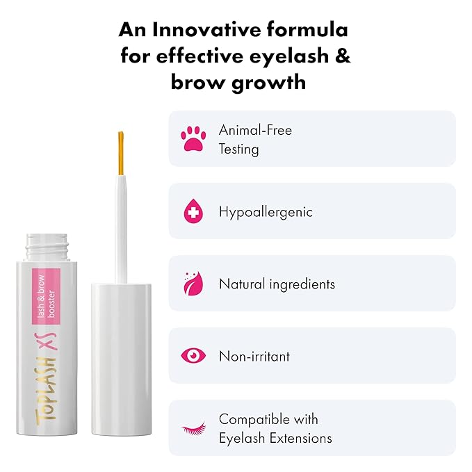 TOPLASH Eyelash Growth Serum - Innovative Formula for Longer, Thicker, Fuller Brows & Lashes - Natural, Cruelty-Free & Hypoallergenic - 0,05 Fl Oz(1,5 ml)