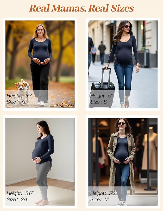 Fotociti Maternity Shirts Long Sleeve, Pregnancy Side Ruched Tops,Women’s Clothes for Mama Work Casual Yoga Wearing