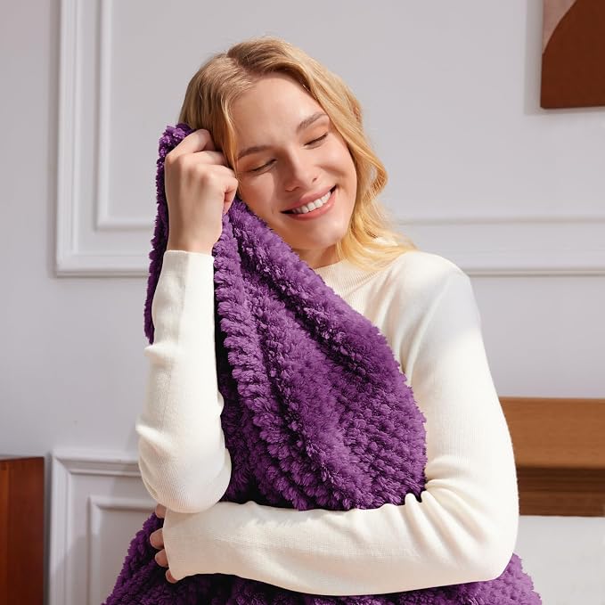 Whale Flotilla Soft Fleece King Size Bed Blanket, Purple | 90x104 Inch, Suitable for Bed, Fluffy Fuzzy Jacquard Blankets for All Season, Lightweight and Cozy