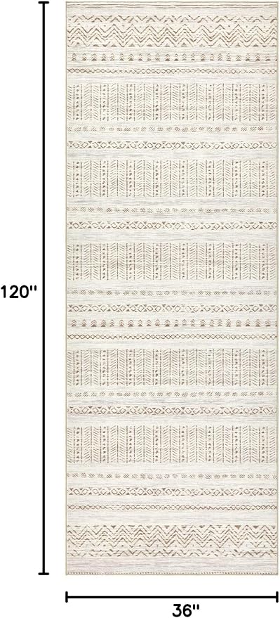 cotiled Hallway 3x10 Runner Rugs: Washable Boho Rugs with Non Slip Backing Large Soft Indoor Stain Resistant Carpet for Living Room Bedroom Farmhouse Dining Room Lightweight Home Decor Brown/Cream
