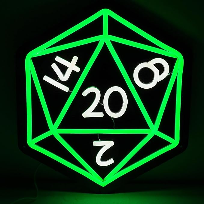 Dice Neon Signs for Wall Decor, Cool Dimmable Dungeons and Dragons Dice Game LED Sign,12.7x11 inch USB Powere Black Neon Light for Man Cave