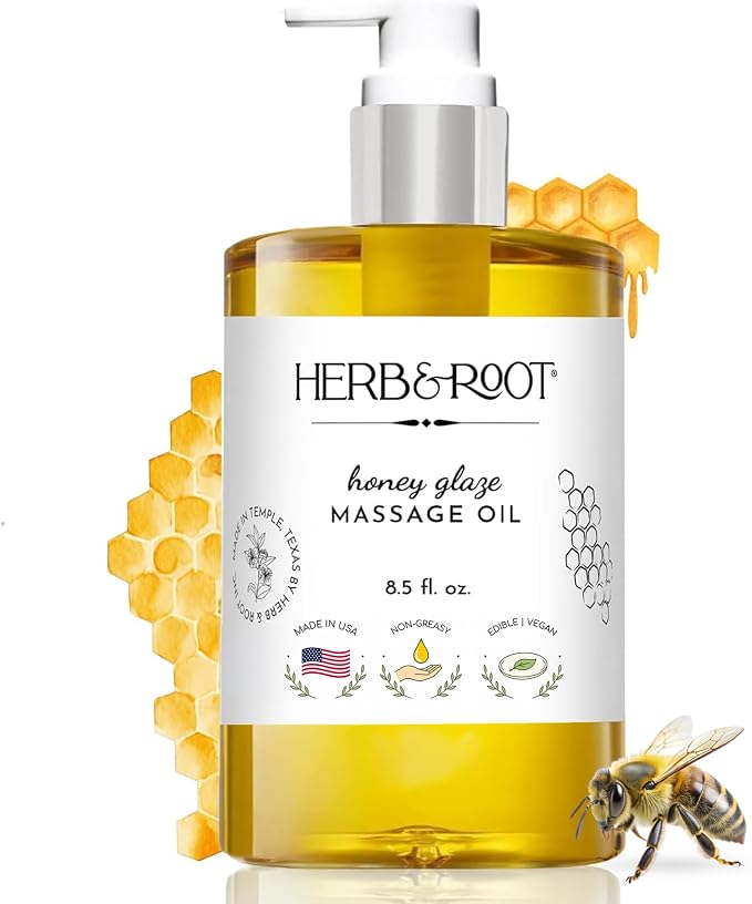 Edible Honey Glaze Massage Oil, 8.5 oz | Body Oil with Sweet Honeycomb & Natural Oils | Non-Sticky, Moisturizing, Doubles as Aromatherapy Body Oil