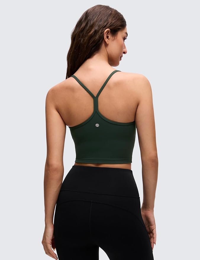 CRZ YOGA Butterluxe Y Back Crop Tank Tops for Women - Spaghetti Straps Racerback Padded Yoga Workout Longline Sports Bras